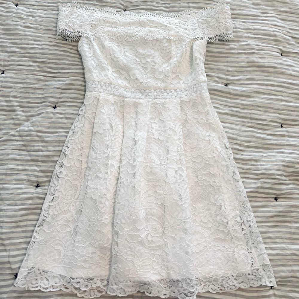 Off the Shoulder White Lace Formal Dress